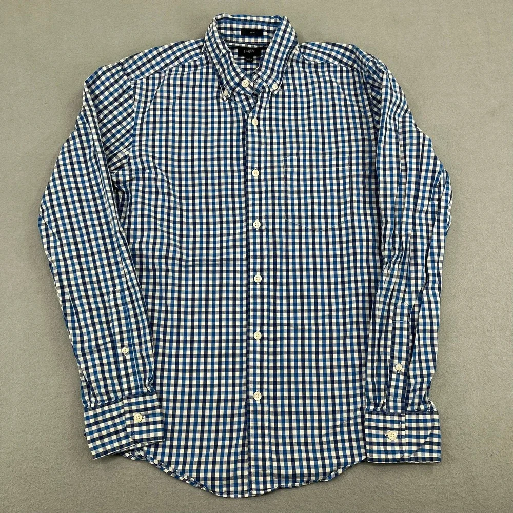 J.Crew Mens‎ Slim Fit Gingham Button Down Shirt Blue White Size S